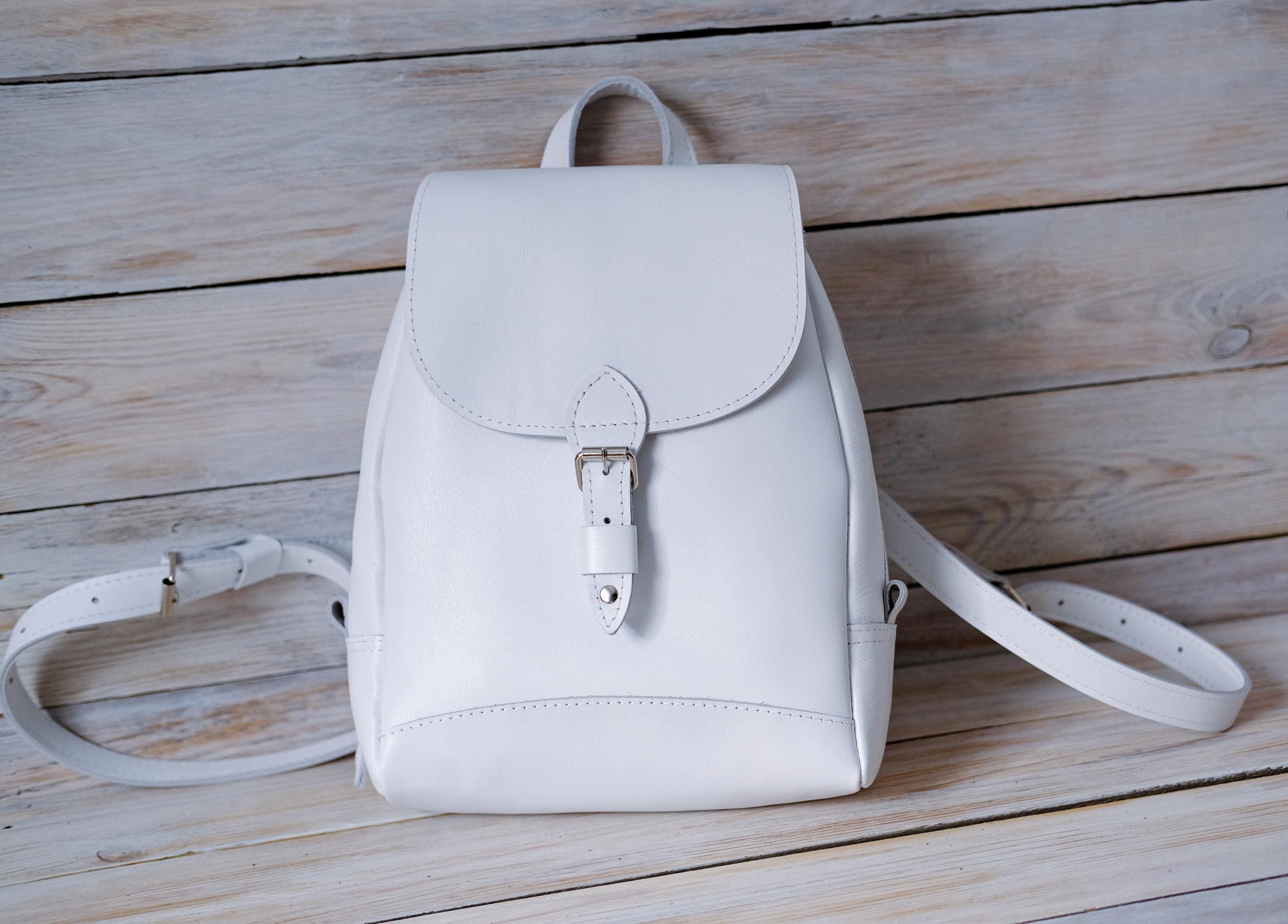 Ladies Backpack White Backpack Leather Women's Backpack White Washed Leather  Backpack Female Small School Bags For