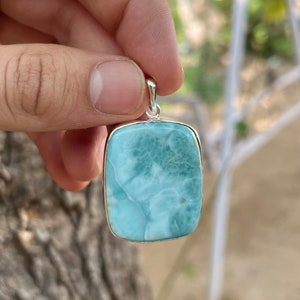 Dominican Larimar Pendant, Solid 925 Sterling Silver Pendant, Larimar Necklace Pendant, Anniversary Gift, Amazing Larimar, For Her,SKU A24