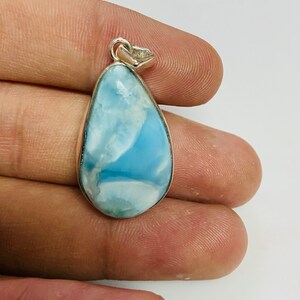 Larimar Pendant , Larimar Necklace , Larimar blue AAA quality , teardrop larimar Pendant 925 sterling silver.