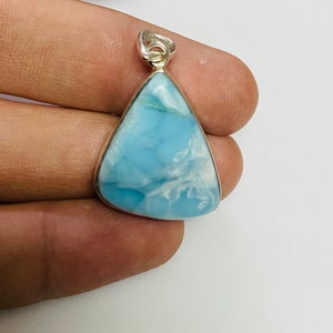 Turtleback Larimar Pendant, Triangle Pendant, Larimar Crystal, Larimar Necklace, Dominican Larimar, Gift for Her, Gift for Mom