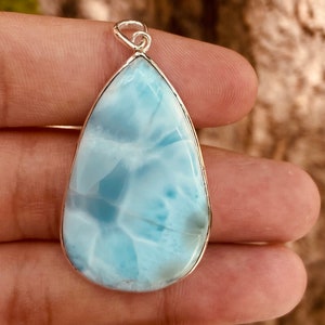 Larimar Pendant , Larimar Necklace , Larimar blue AAA quality , teardrop larimar Pendant 925 sterling silver, Valentine’s Day. SKU A16