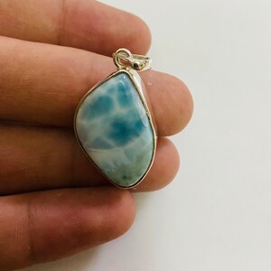 Natural Larimar 925 Silver Pendant - Boho Gemstone Jewelry