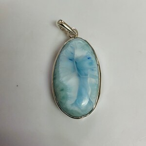 Handmade Larimar Pendant: 925 Sterling Silver Boho Gemstone