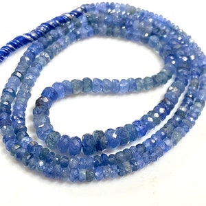 Natural Blue Sapphire Faceted Rondelle Beads Strand | AAA Grade Genuine Sapphire gemstone Necklace | September Birthstone For Fine Jewelry