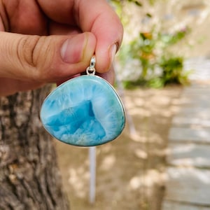 Handmade Larimar Pendant: 925 Sterling Silver Boho Jewelry