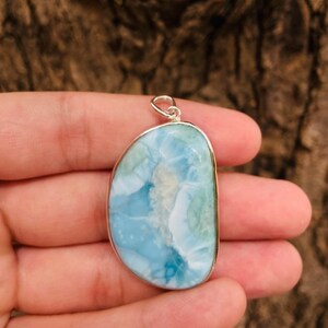 Larimar Pendant 925 Sterling Silver Pendant Natural Larimar Gemstone Handmade Silver Gemstone Jewelry Larimar Silver Pendant. SKU A14