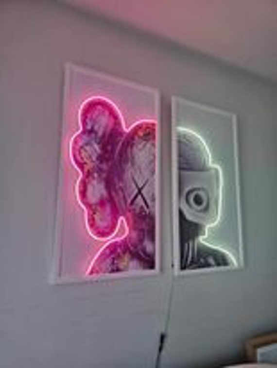 Kaws-inspired Neon Wall Art: Contemporary Pop Culture Decor 