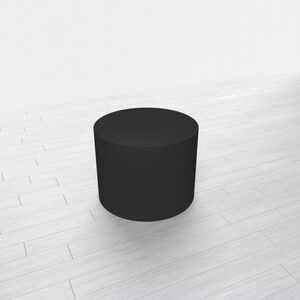 May include: A black cylindrical pedestal, perfect for displaying products or showcasing artwork. The pedestal is made of a smooth, matte material and has a simple, modern design.