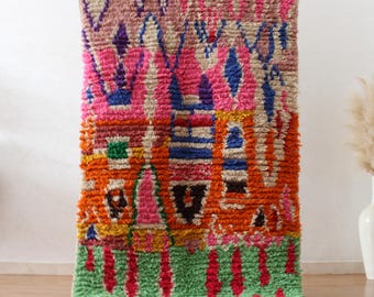 Handmade Wool Berber Rug: Colorful Moroccan Boujaad Design