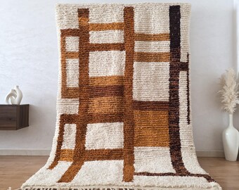 Modern Moroccan Wool Rug | Handmade Geometric Berber Carpet | Custom Size Available