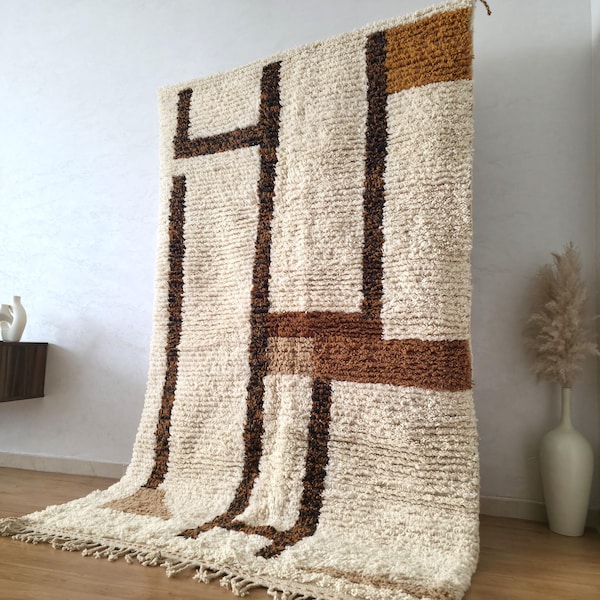 Tapete marroquino de lã feito à mão | Tapete boho berbere felpudo, tapetes personalizados para sala de estar