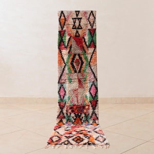 Handwoven Moroccan Wool Runner Rug - Vintage Boujaad Runner 2x10 ft - Boho Home Decor