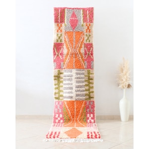2x9 Moroccan Wool Runner Rug with Orange Accents - Handmade Boujaad Runner Rug for Modern Hallway Decor - 2x9 Moroccan Runner Wool
