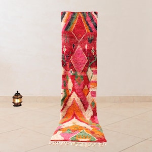 Moroccan Runner 2x10 - Authentic Boujaad Runner Rug, Berber Hallway Carpets, Colorful Wool Runner Rug, Vintage Moroccan Runner