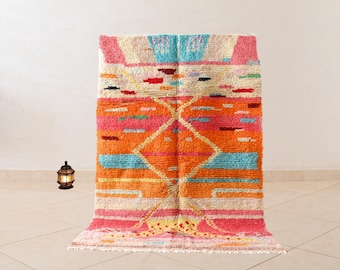 5x8 Moroccan Wool Rug in Orange - Handmade Wool Boujaad Rug - Moroccan Area Rug for Boho Home Decor - Bohemian Shag Area Rug