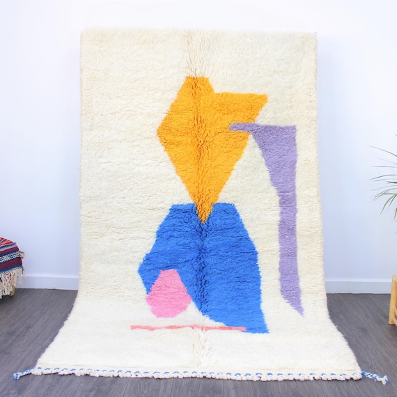 Abstract Berber Shag Area Rug - Handwoven Colorful Moroccan Wool Rug