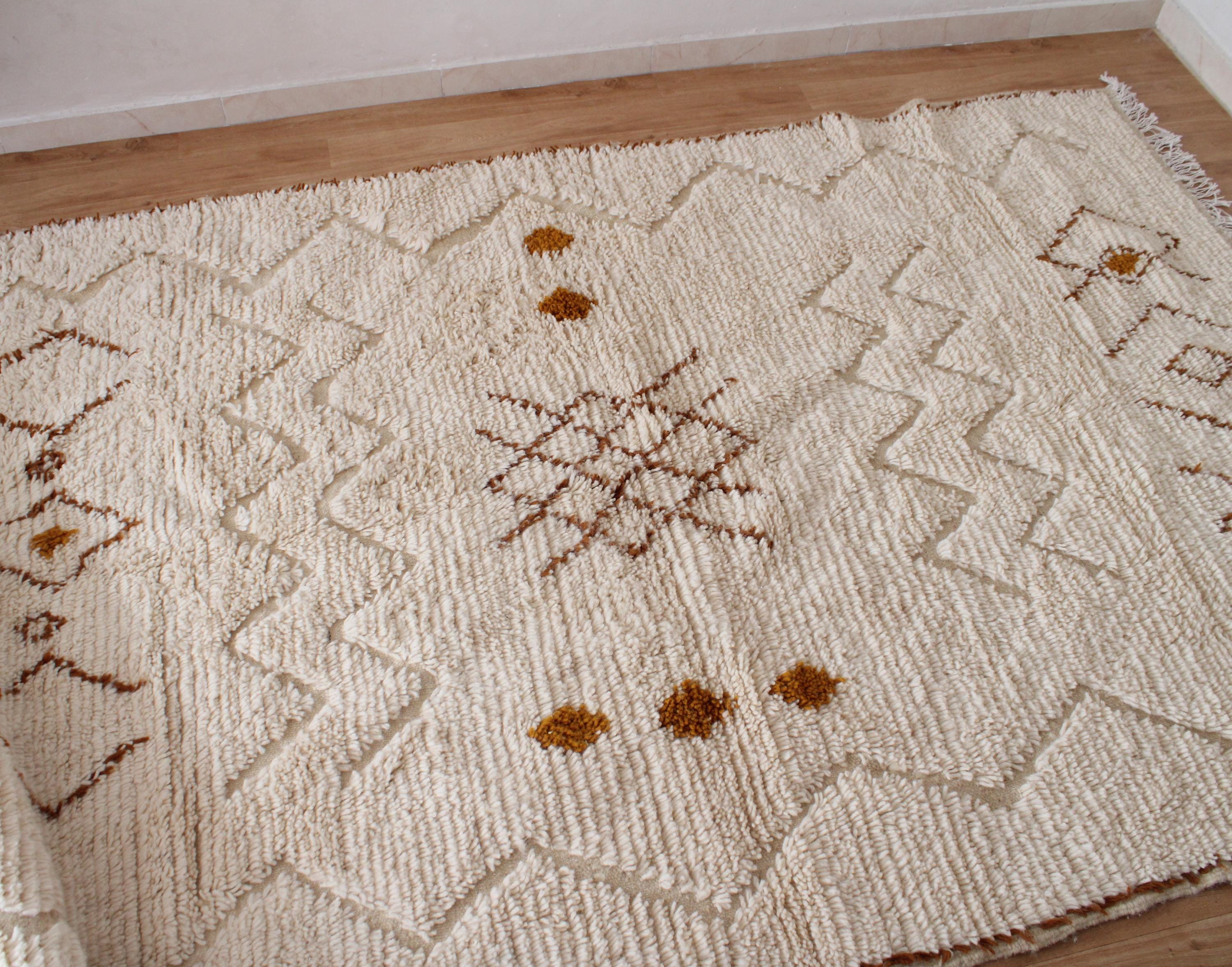 Tapis Berbère Beni Ourain Marocain 5x8 Pieds - Laine Beige Tissé à La Main, Style Boho Moderne, Neuf