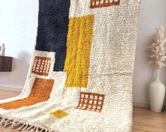 Abstract Moroccan Shag Wool Rug - Handmade Berber Area Carpet, Custom Size