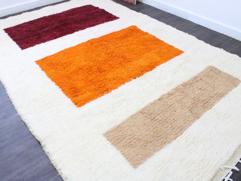 Tapis Marocain Beni Ourain 5x8 Pieds - Laine, Tissé Main, Multicolore, Moderne