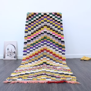 Handmade Moroccan Boucherouite Rug - Colorful Boho Berber Wool Rug