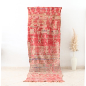 Alfombra marroquí vintage de 3 x 8 pulgadas / alfombra bereber roja / alfombra de lana vintage / alfombra bohemia única / manta tribal marroquí