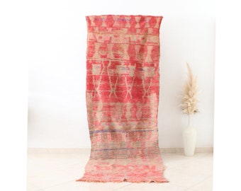 Vintage röd marockansk löparmatta: Berberullmatta, 3x8 Boho-inredning