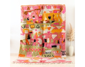 Colorful Moroccan Wool Rug, 5x8 Boujaad Rug, Authentic Berber Rug, Handmade Shag Area Rug,  for Living Room  Kids&#39; Room, Nursery, or Bedroom