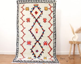 Traditional Moroccan Rug 4x8 FT, Beber Wool Rug, Hand-knotted Wool Berber Rug, Beni Ourain Rug
