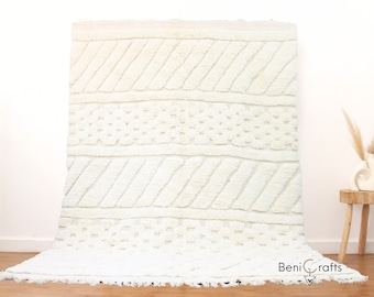 BENI OURAIN RUG 6x9, Authentic Beni Rug, White Area Rug, Checkered White Wool Rug, Morrocan Rug Beni Ouarain, Teppich Wohnzimmer