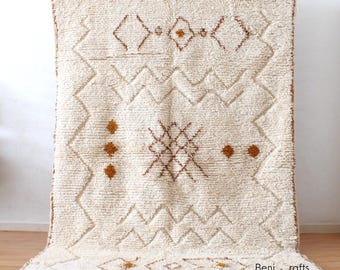 5x8 Moroccan Wool Rug – Handmade Berber Beni Ourain Carpet, Cream Neutral Living Room Rug