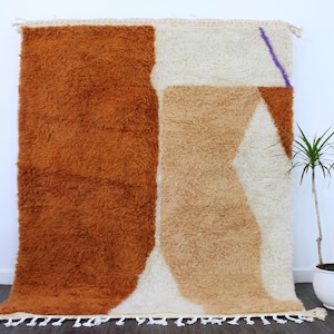 Brown Beni Ourain Rug – Handmade Moroccan Wool Rug – Minimalist Berber Carpet – Custom Size Area Rug – Neutral Boho Decor