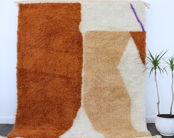 Brown Beni Ourain Rug – Handmade Moroccan Wool Rug – Minimalist Berber Carpet – Custom Size Area Rug – Neutral Boho Decor