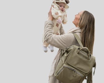 Green Baby Changing Backpack, Hospital Bag, Baby Shower Gift