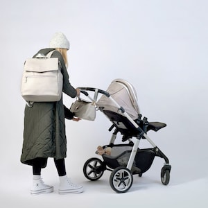 Grey Baby Changing Backpack, Hospital Bag, Water-Resistant, Vegan Leather Baby Mom Bag, Award-Winning, Pregnancy Bag, New Mom Gift
