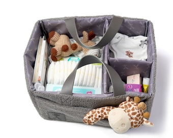 Baby's Grey Teddy Diaper Caddy Nappy Caddy Baby Organiser Nappy Caddy for Storage Nappy Bag Mom Changing Bag Vegan Leather Boucle Caddy