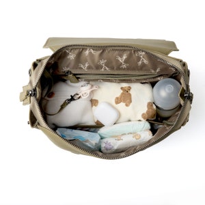 Green Baby Changing Backpack Water-Resistant Vegan Leather Baby Mom Bag Bottle Pockets Award-Winning Changing Bag Diaper Bag Hospital Bag image 10