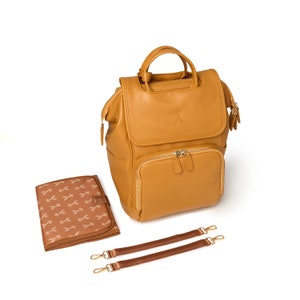 Tan Baby Changing Bag Vegan Leather Diaper Bag Nappy Bag with Changing Mat Water-Resistant Baby Shower Gift New Mom Gift Baby Bag Backpack image 4