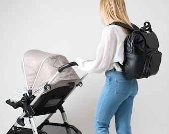 Schwarze Wickeltasche Vegan Leder Wickeltasche Wickeltasche Wickeltasche Schwarz Wickeltasche mit Wickelauflage Wasserabweisend Baby Shower Geschenk Neue Mom Geschenk Baby Tasche Rucksack