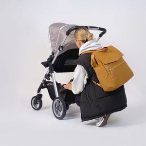 Tan Baby Changing Backpack, Hospital Bag, Water-Resistant, Vegan Leather Baby Mom Bag, Award-Winning, Pregnancy Bag, New Mom Gift