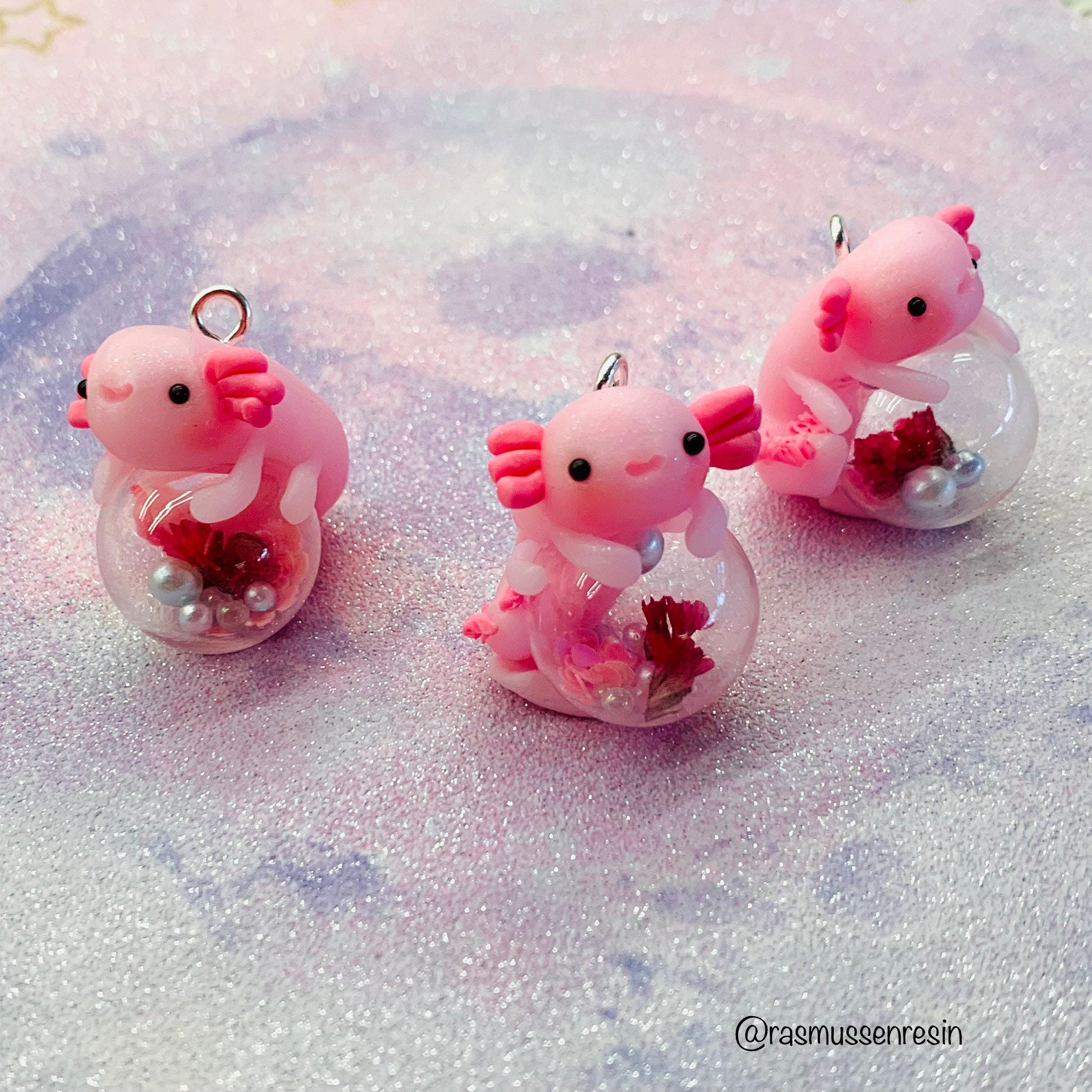 I made some axolotl charms - I used Fimo effects rose quartz and