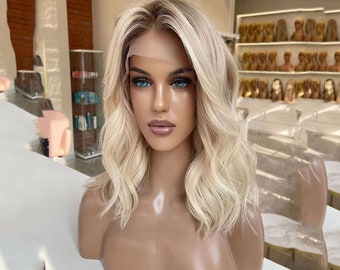 Ash blonde Bob Wigs Ombre human hair wigs Lace front Wavy wigs for women short wigs