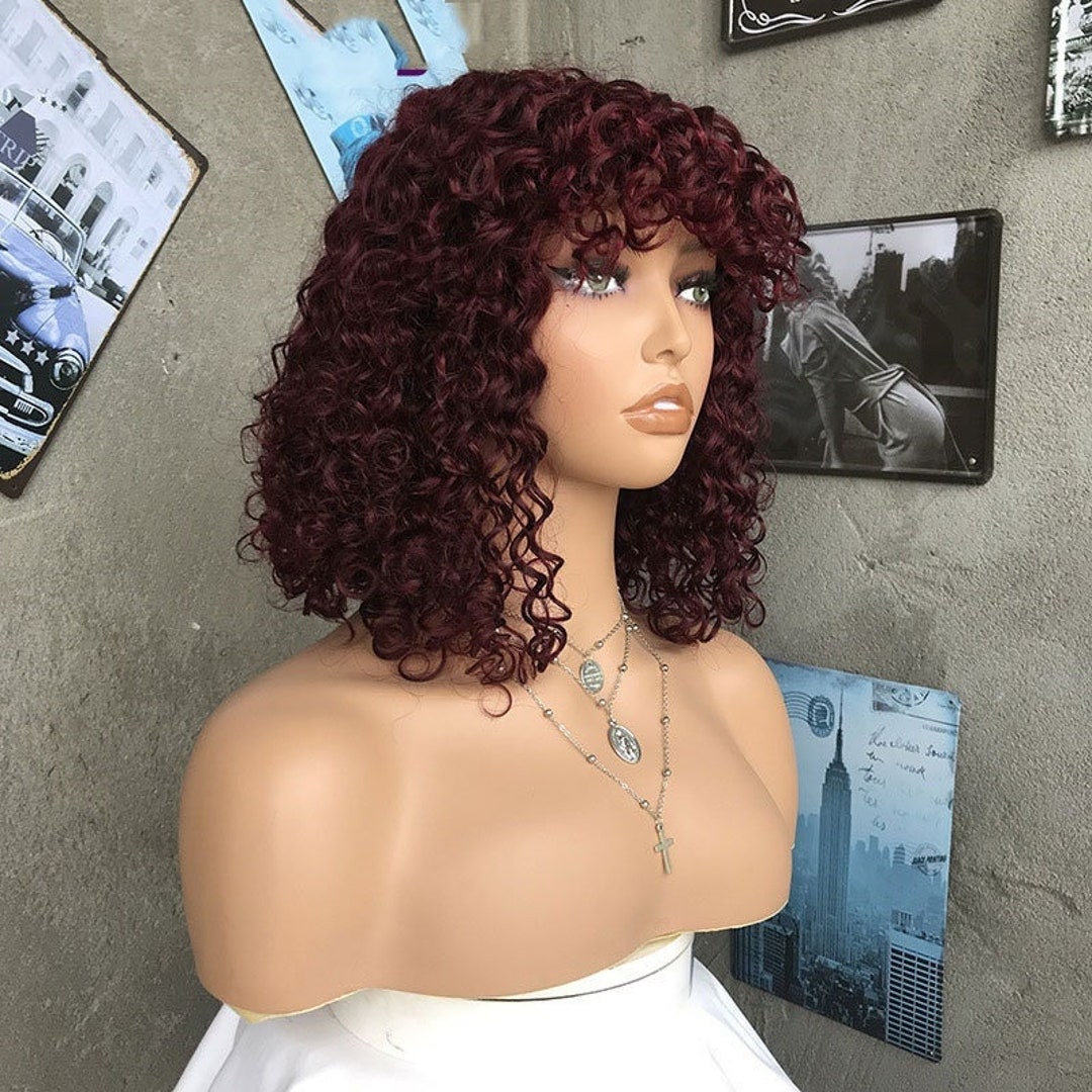Burgundy curly Human Hair Wigs For Black Women Brown Brazilian Etsy 日本