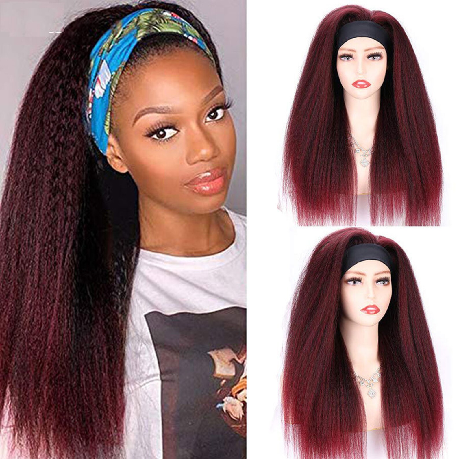 WIG Kinky Straight Headband Wig Afro Kinky Human Hair Headband Etsy