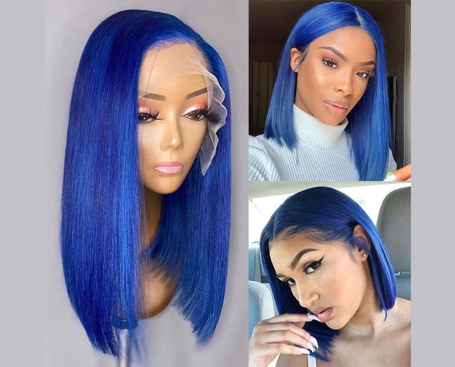 Blue Lace Front Human Hair Wig - wide 6
