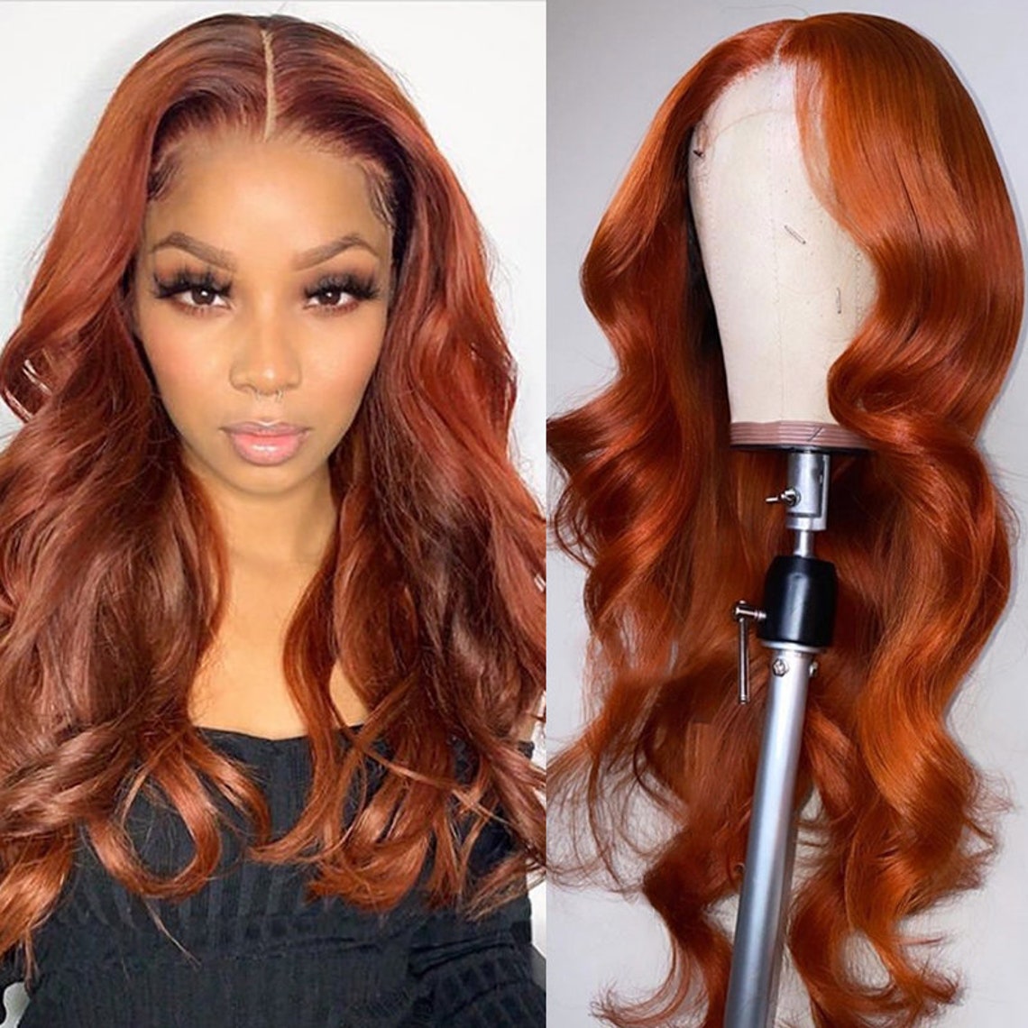 WIG Orange Ginger wig long body wave wavy wig Lace front wig Etsy