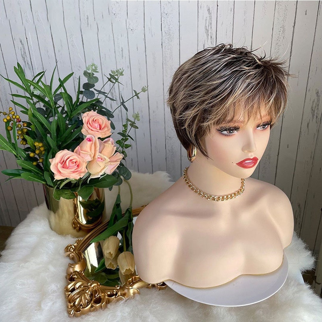Brown Wigs Short Cut Wig for Women Men Wigs Short Pixie Cut Wigs