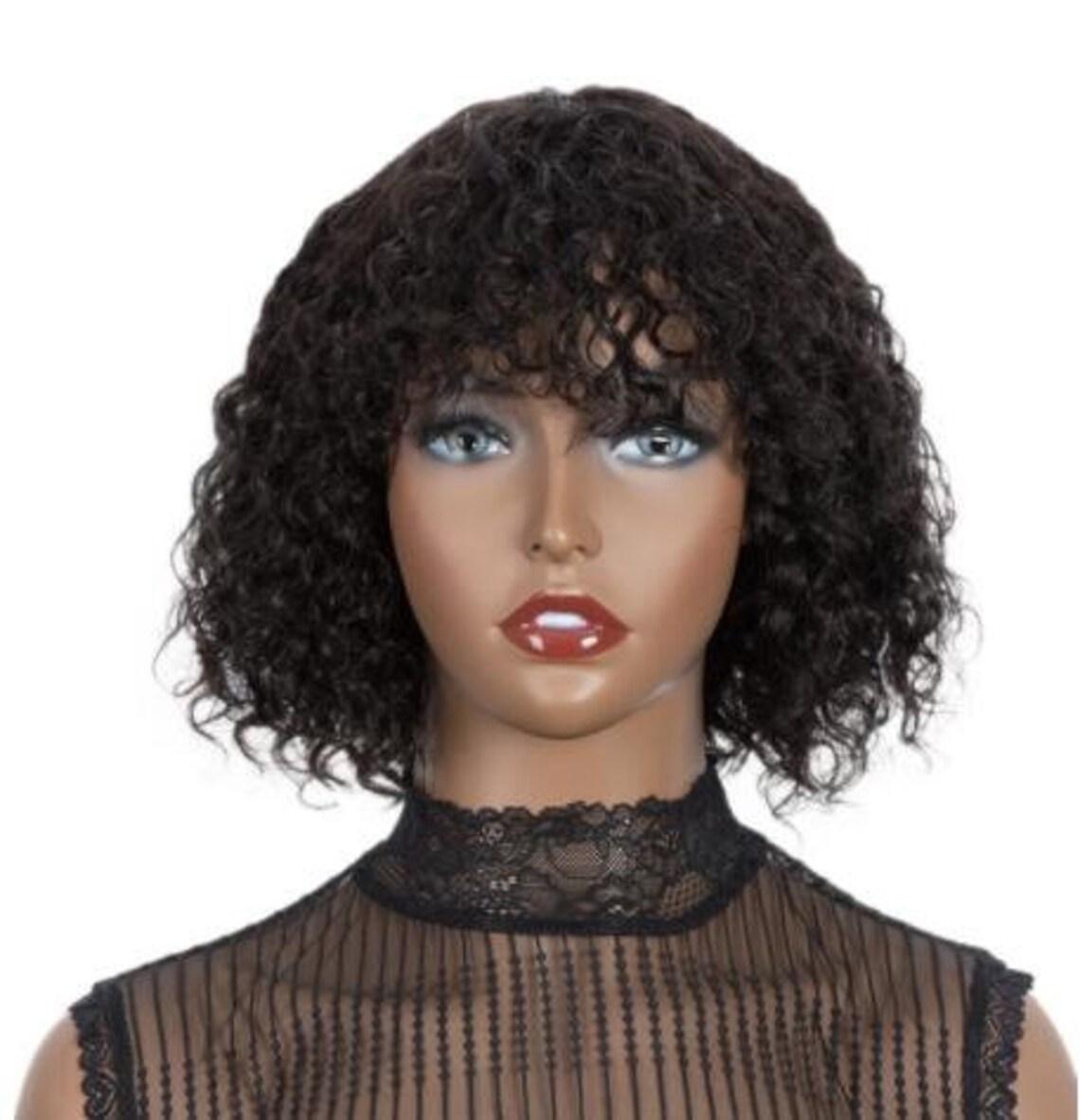 WIG Curly short bob wig human hair wig with bangs for black Etsy