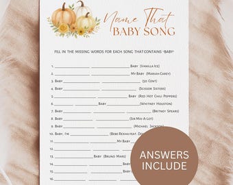 Name that baby song - fall baby shower game editable Canva template. Instant download