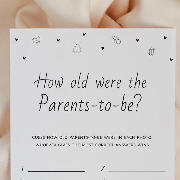 How old were the parents to be, baby shower game, co ed baby shower couple game printable, boy, girl, gender neutral, digital download