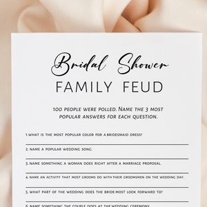 Bridal shower family feud bridal shower game minimalist, with fast money round, game printable, instant download